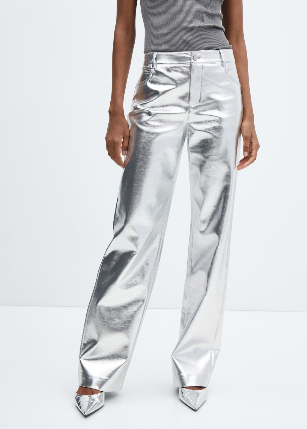 Metallic broek met leereffect - Middenvlak