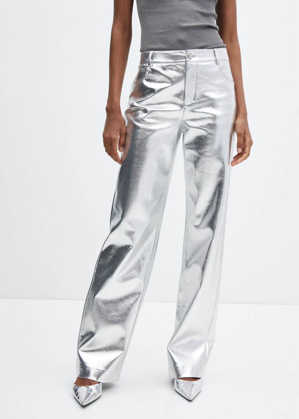 Metallic leather-effect trousers - Medium plane