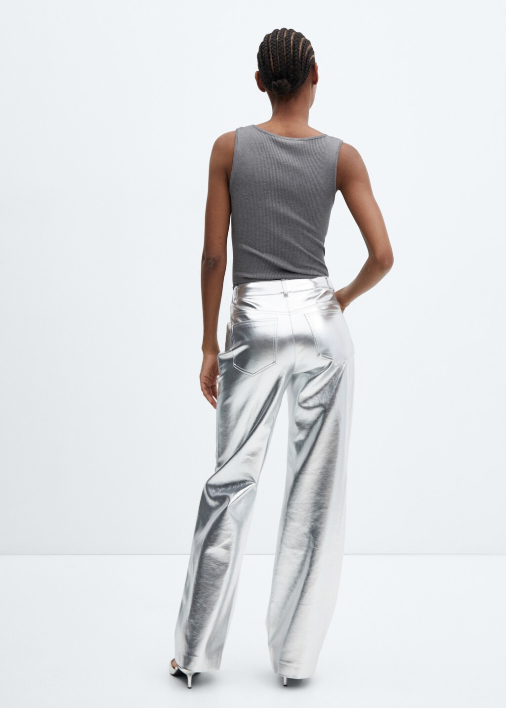 Metallic leather-effect trousers - Reverse of the article