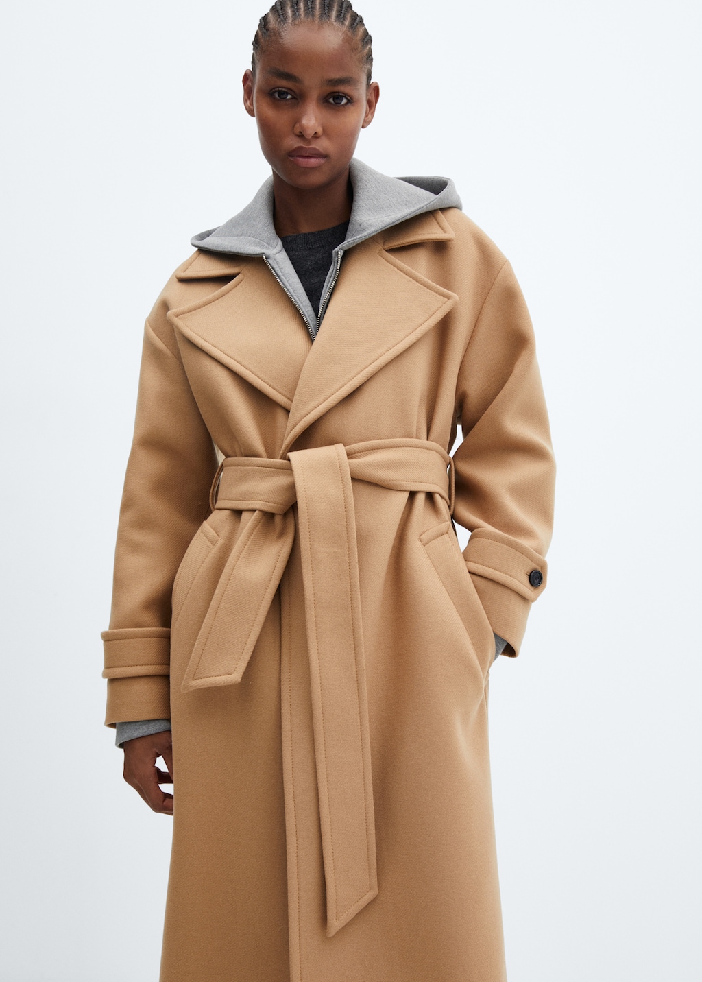 Full length wool coat with hood online