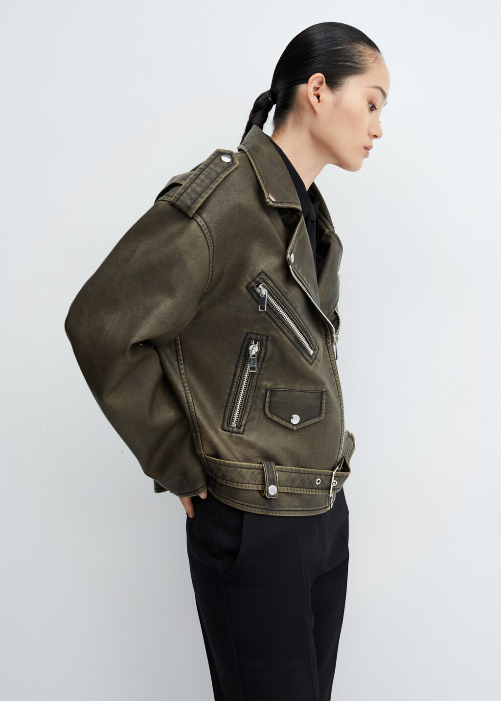 Oversized worn-effect biker jacket - Medium plane