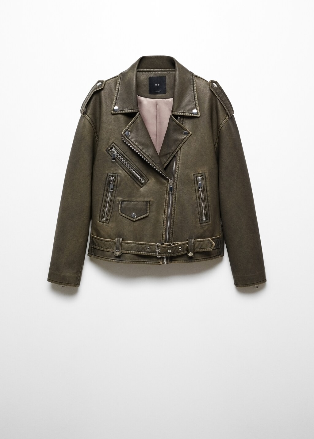 Oversized worn-effect biker jacket - Article without model