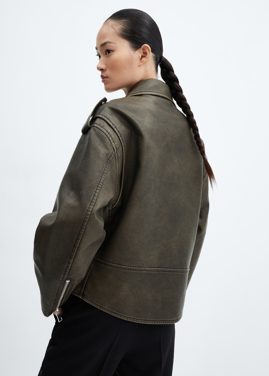 Oversized worn-effect biker jacket - Reverse of the article