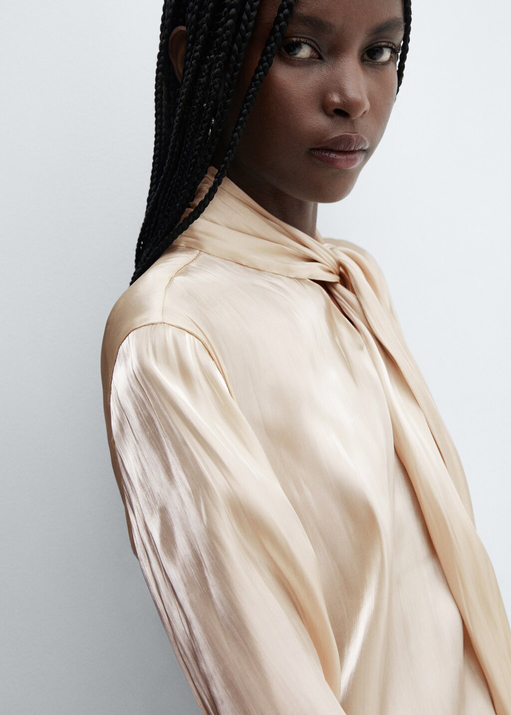 Satin blouse with bow collar - Details of the article 1