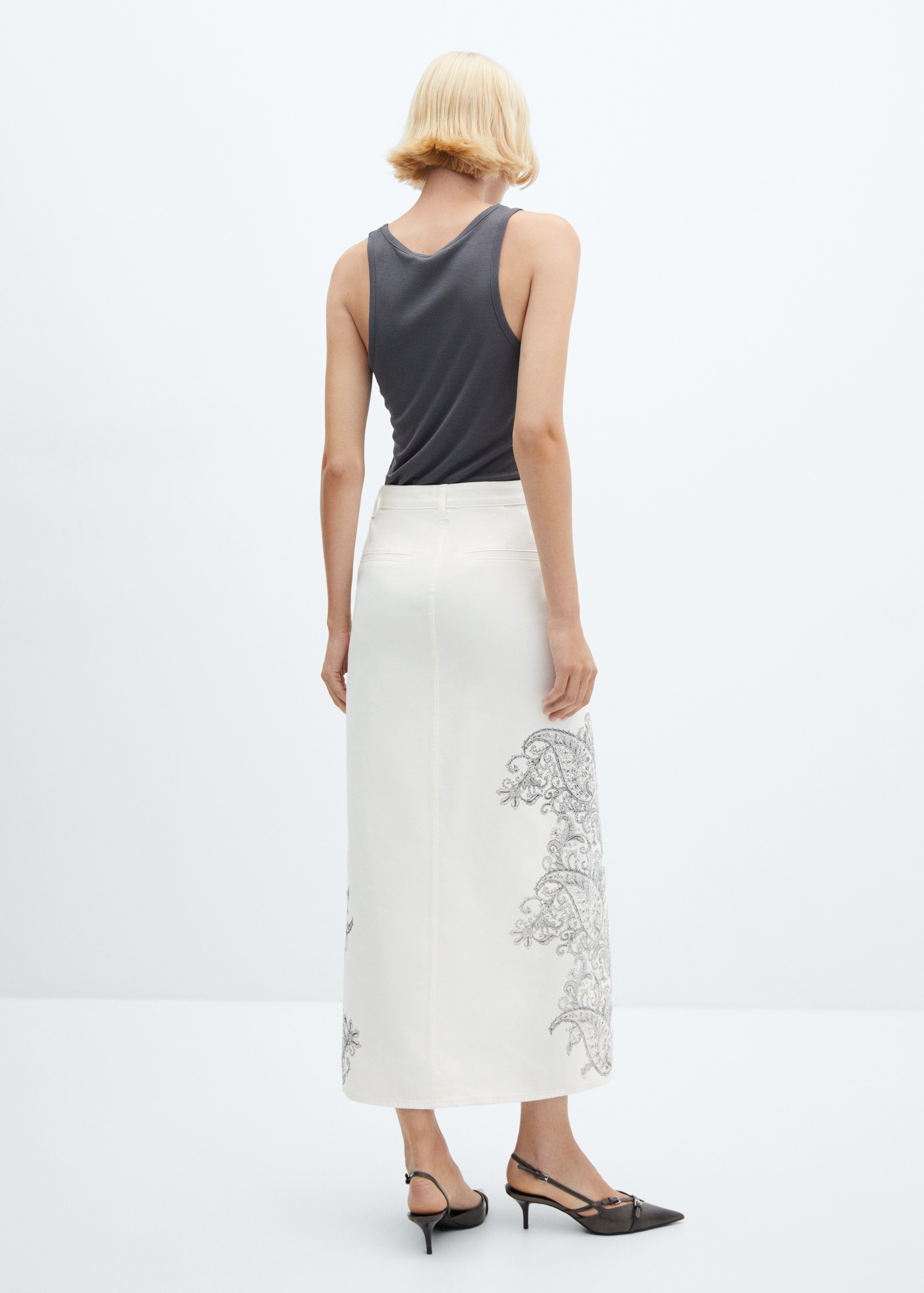 Paisley-print denim skirt