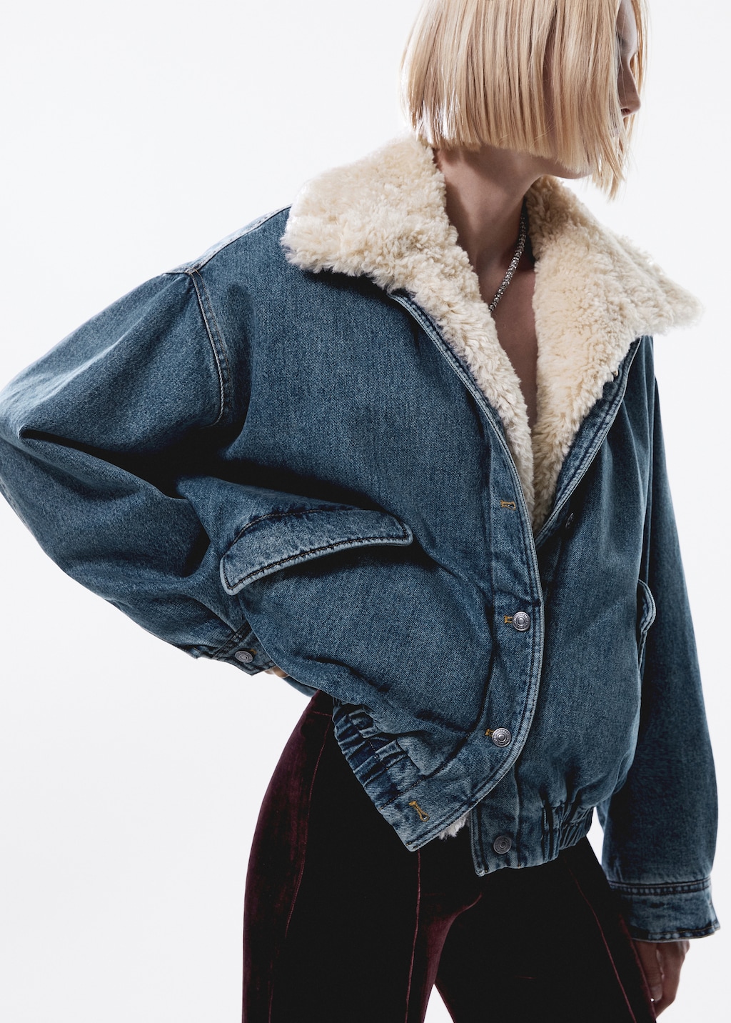 Shearling denim bomber jacket - Medium plane