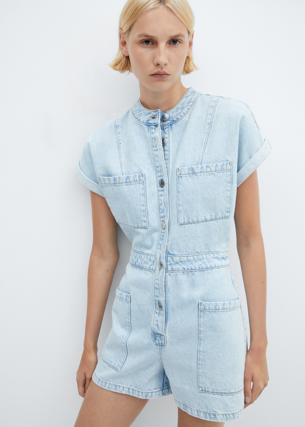 Denim jumpsuit met zakken - Middenvlak