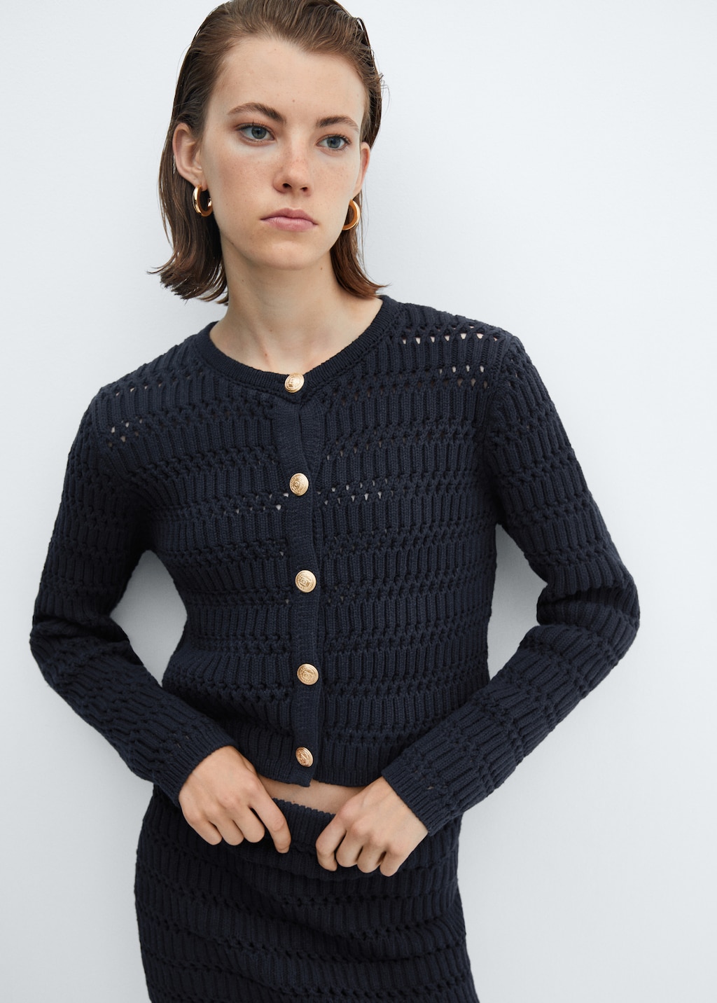 Knitted cardigan with jewel button  - Medium plane