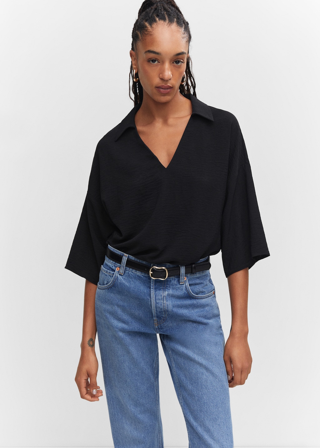 Double shirt-collar blouse - Medium plane