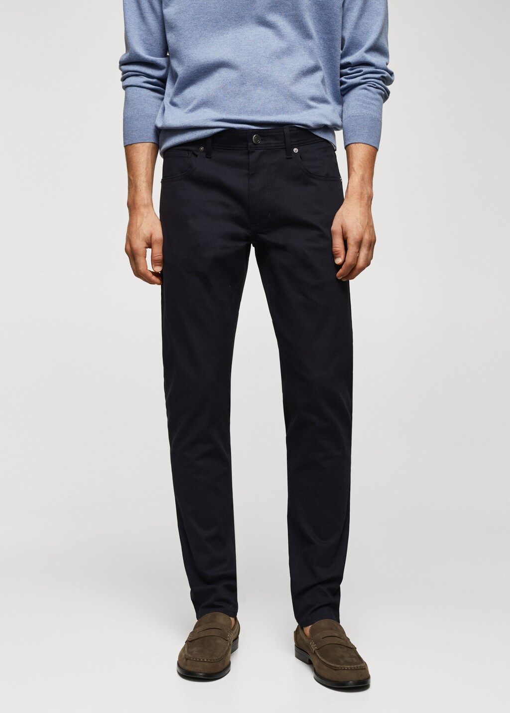 Slim fit serge cotton trousers - Medium plane