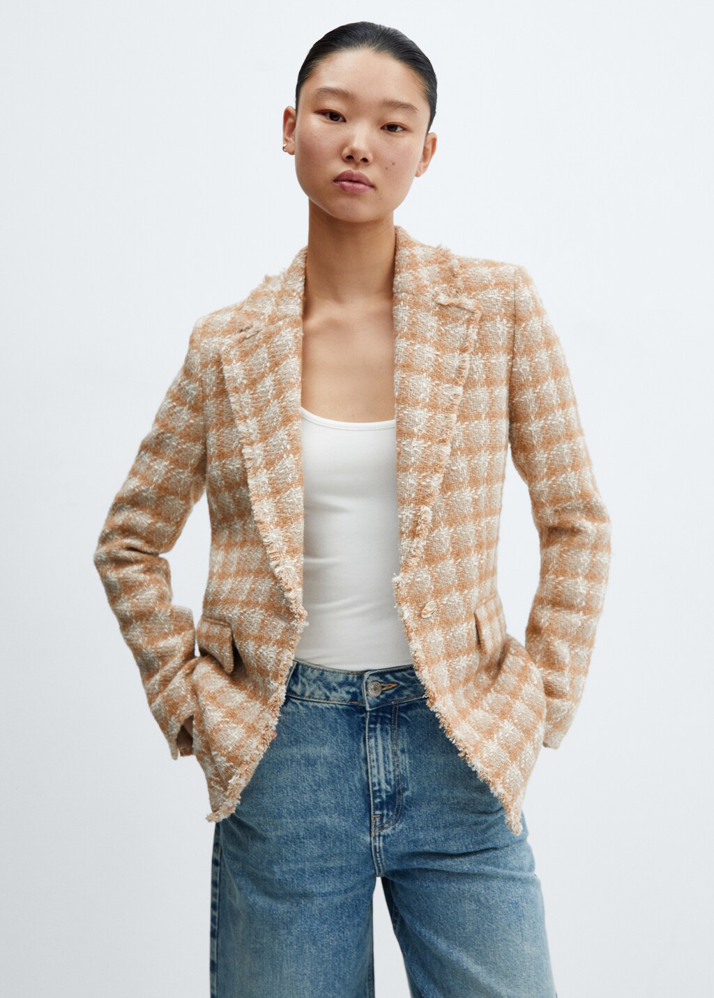 Tweed blazer met sieraadknoop - Middenvlak