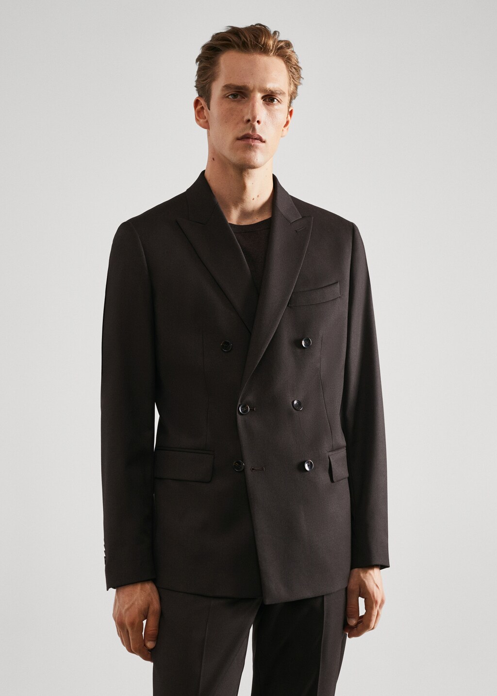 Slim fit double-breasted suit blazer - Medium plane