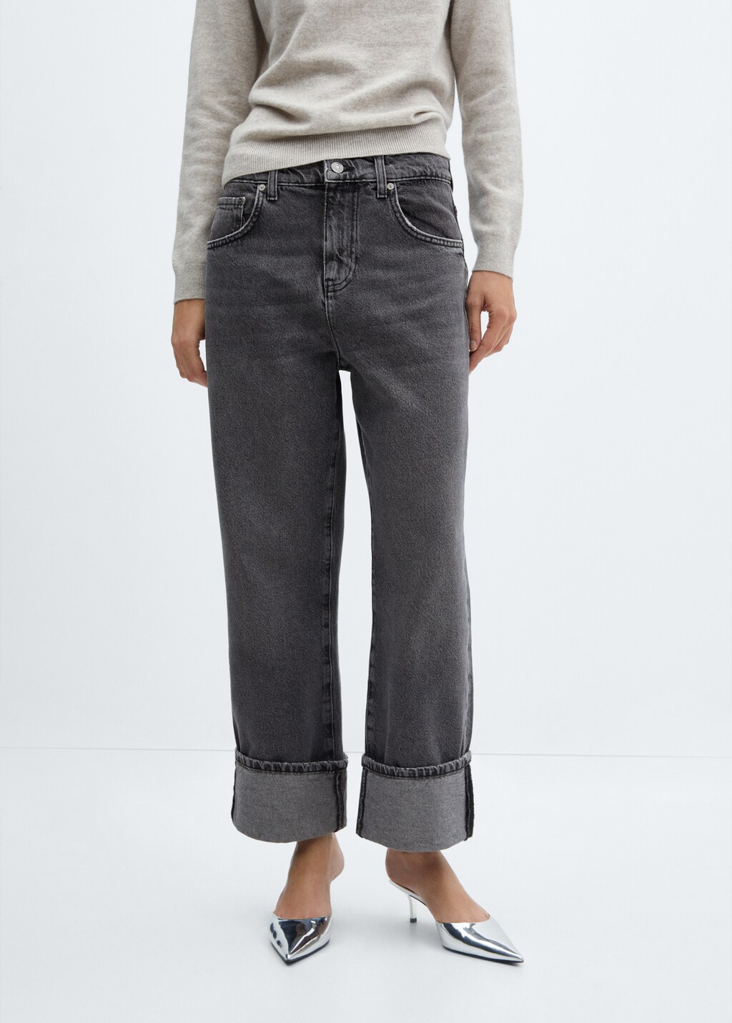 Wideleg jeans with turned-up hem - Medium plane