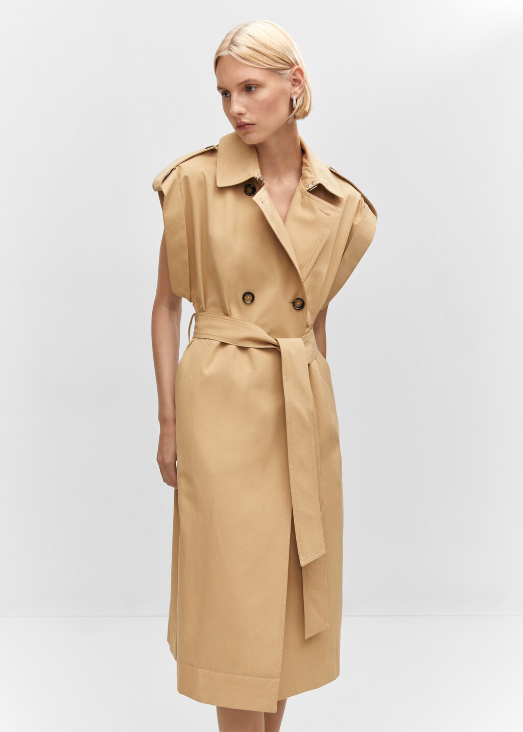 Mouwloze trenchcoat met knopen - Middenvlak