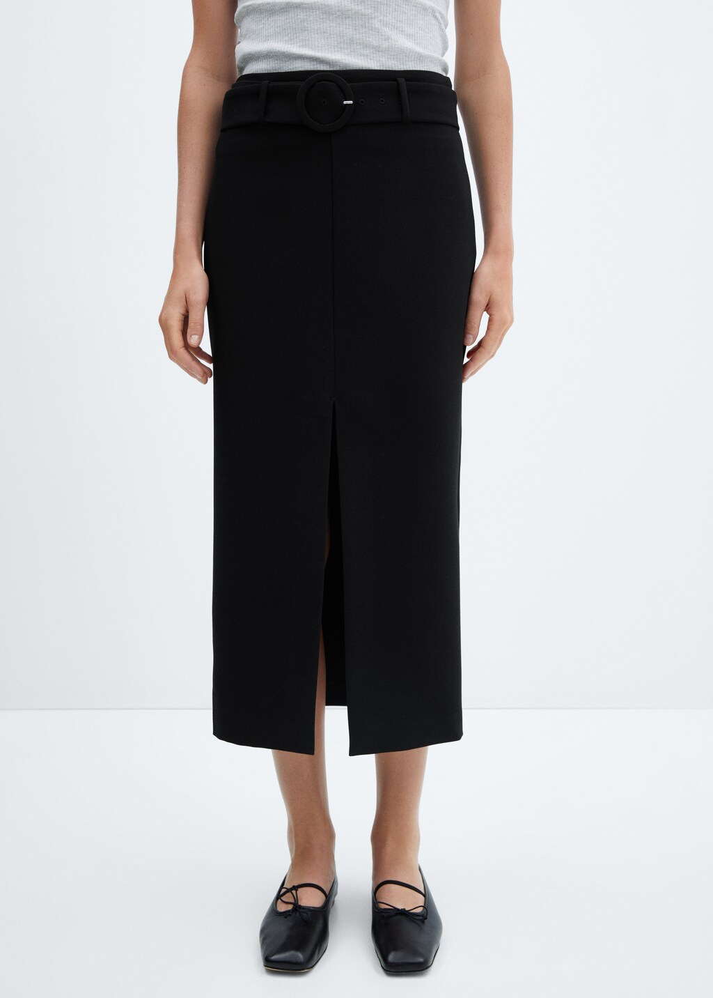 Skirt with slit and belt - Medium plane