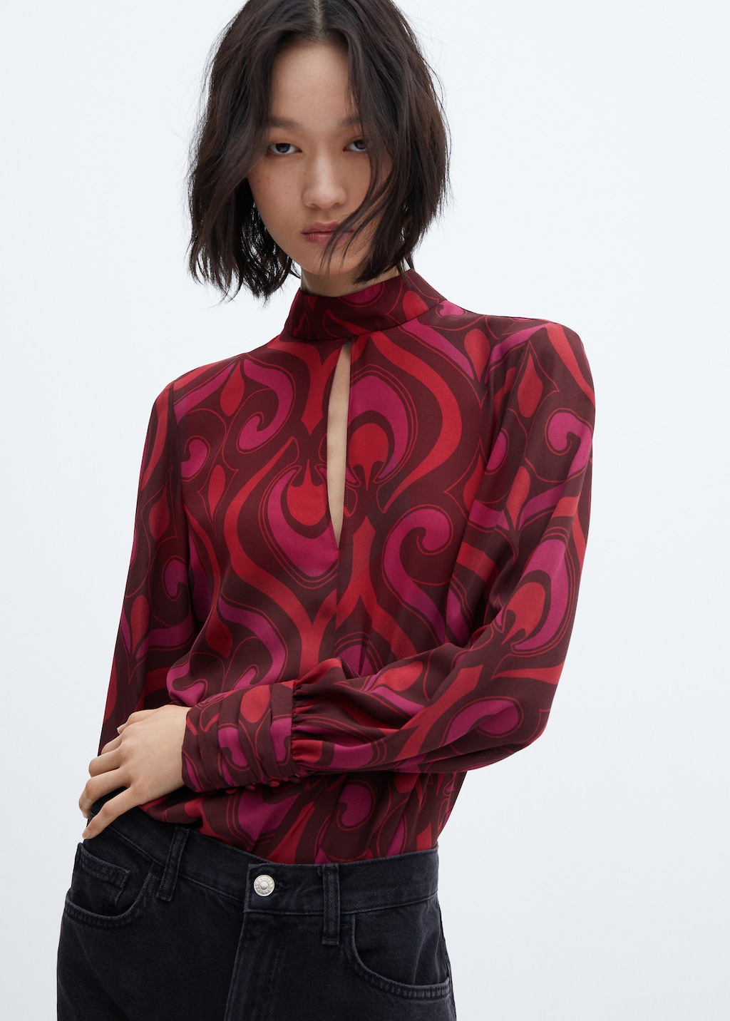 Printed blouse with opening detail - Details of the article 1