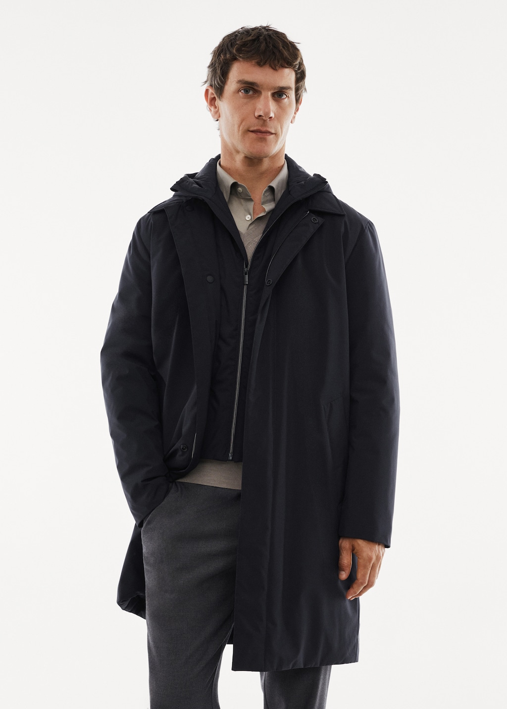 Water-repellent hooded trench coat - Medium plane