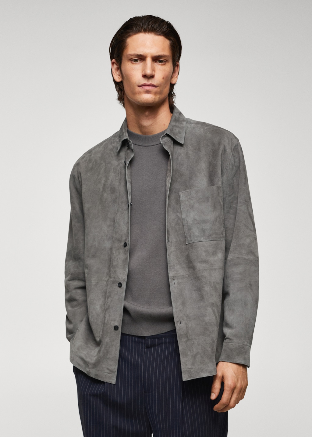 Suede leather overshirt with pocket - Medium plane