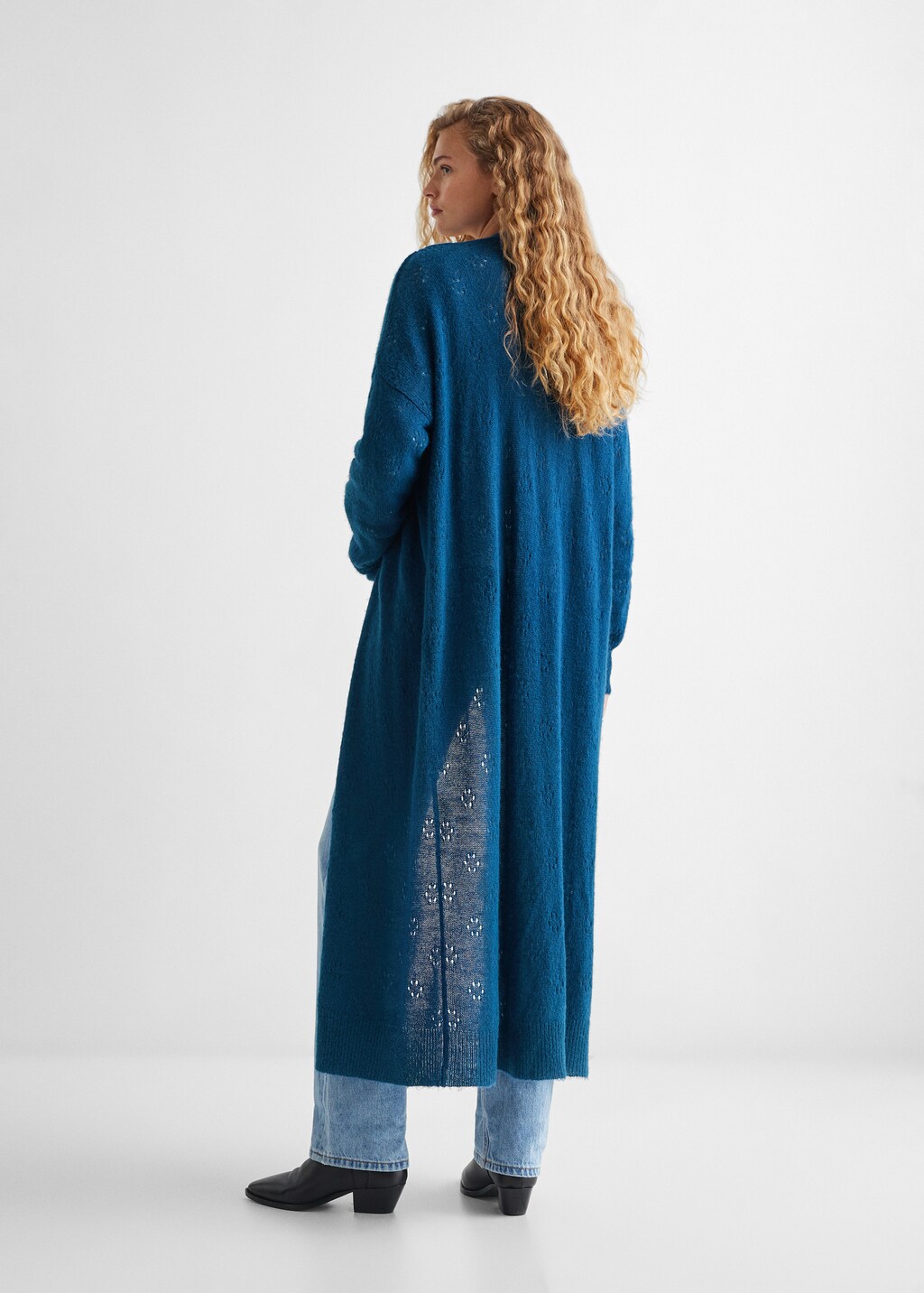 Long openwork knitted cardigan - Reverse of the article