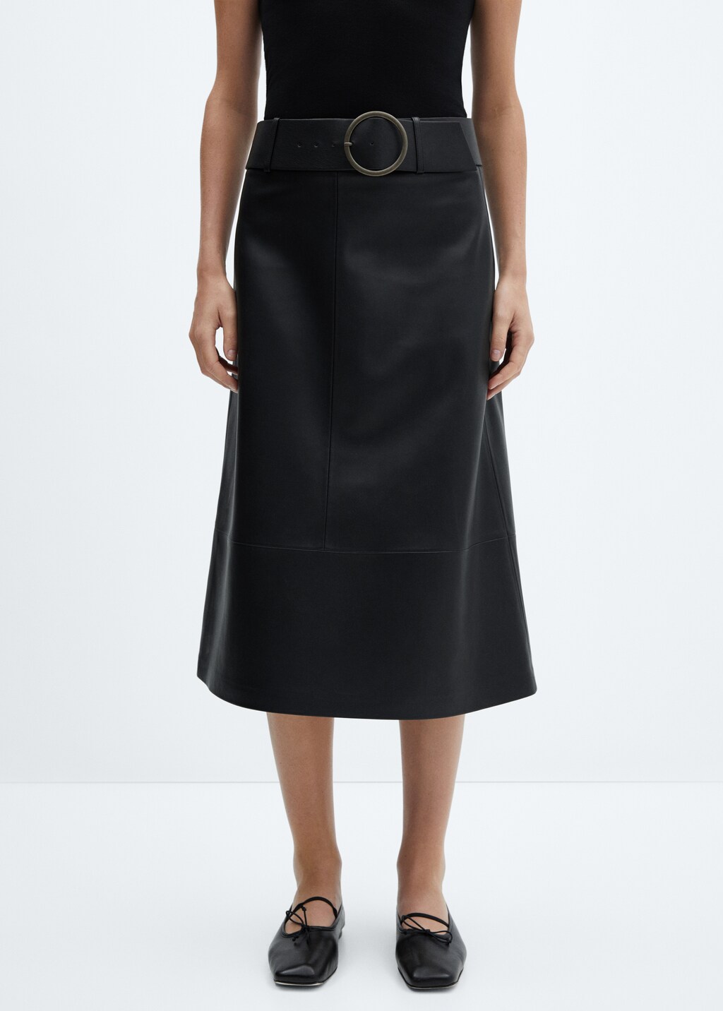 Leather-effect midi-skirt with belt - Medium plane