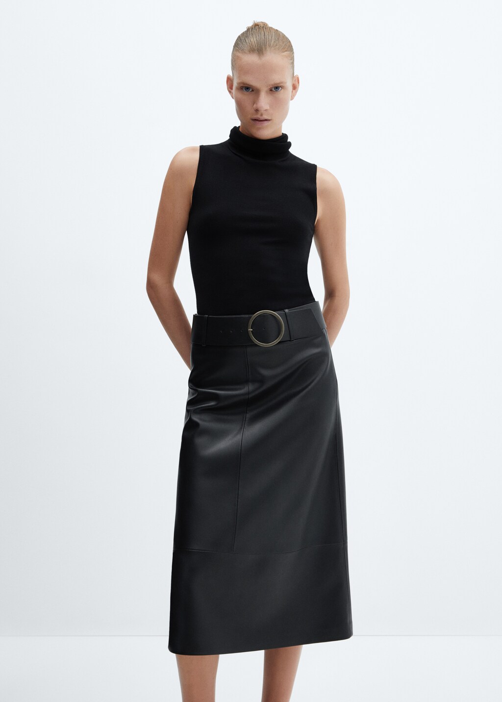 Leather-effect midi-skirt with belt - Details of the article 1