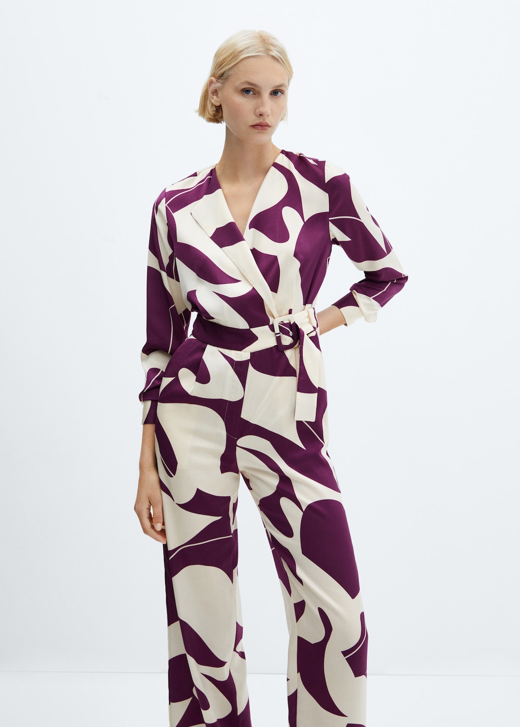 Bedrukte jumpsuit met ceintuur - Middenvlak