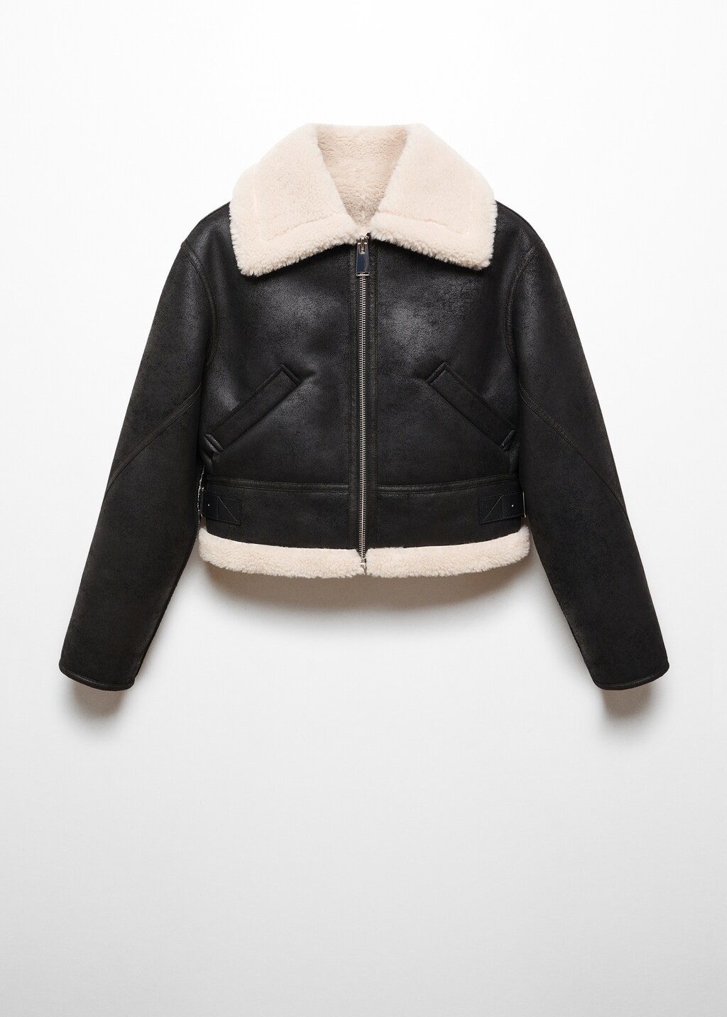 Shearling-effect lined short jacket - Article without model