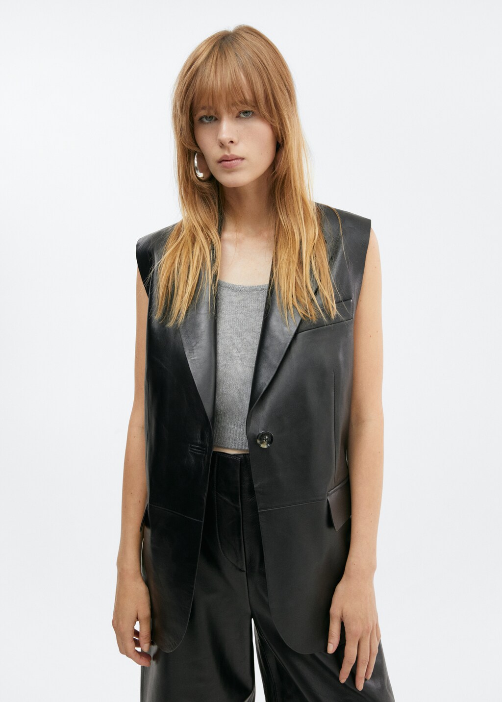 Long leather gilet - Medium plane