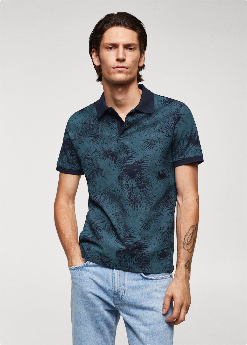 Palm print polo shirt - Medium plane