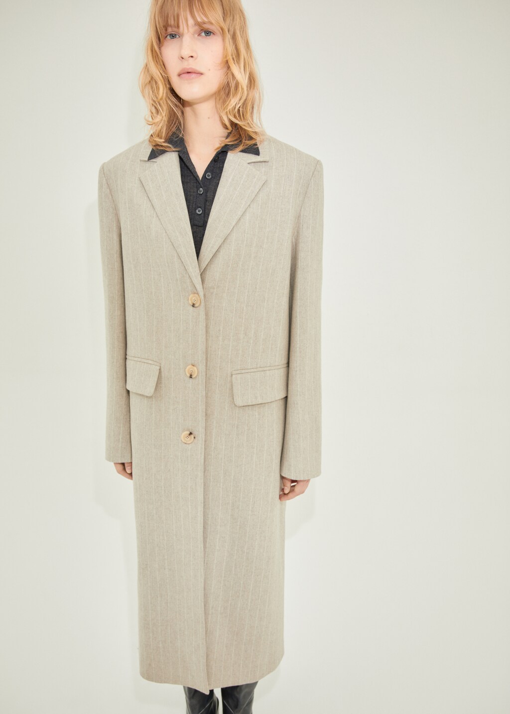 Pinstripe wool coat