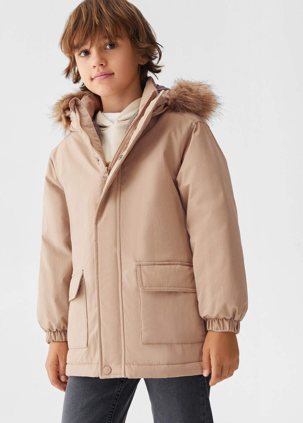 Anorak with fur effect lining