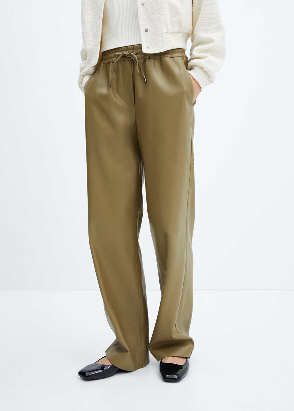 Leather-effect elastic waist trousers - Medium plane