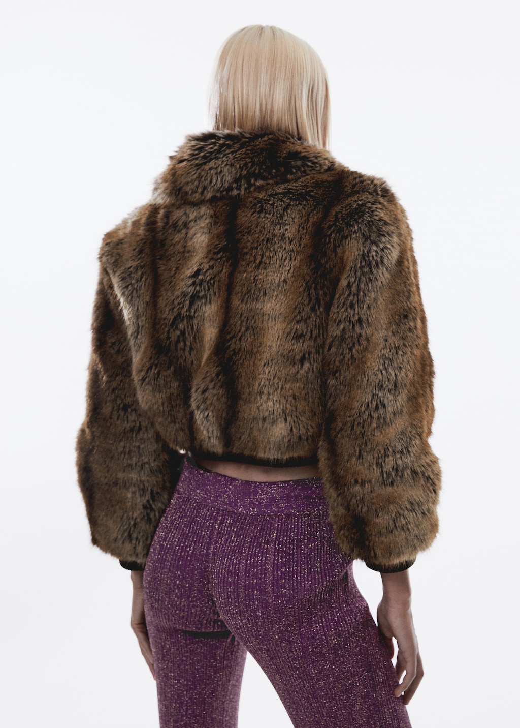 Cropped fur-effect bomber jacket - Reverse of the article