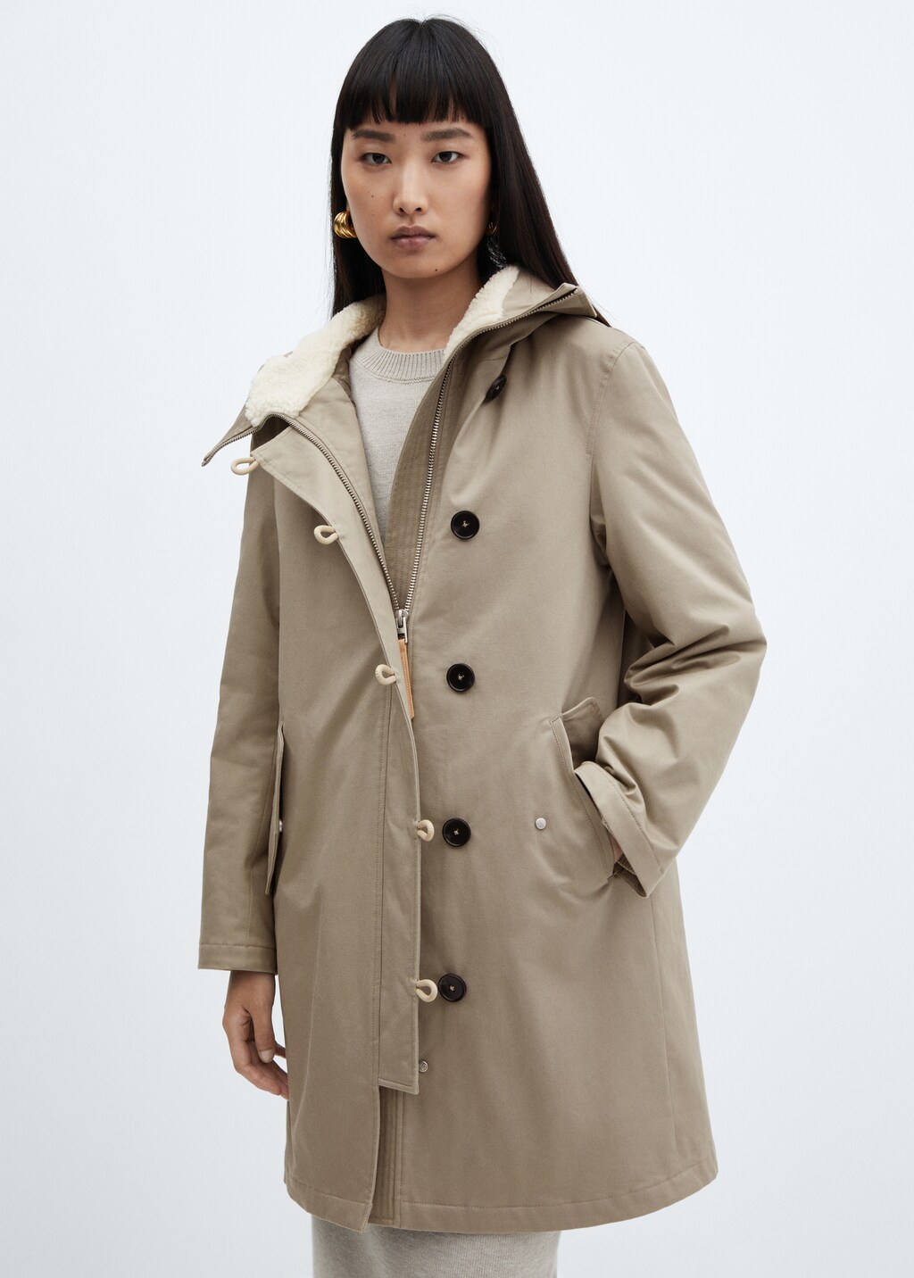 Midi-parka with shearling collar - Medium plane