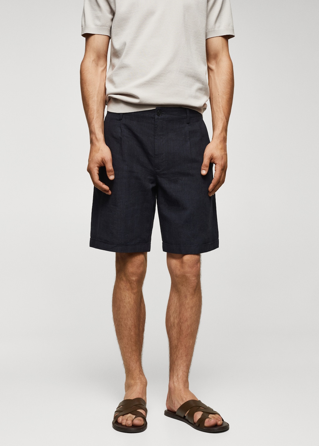 Prince of Wales printed cotton-linen bermuda shorts - Medium plane