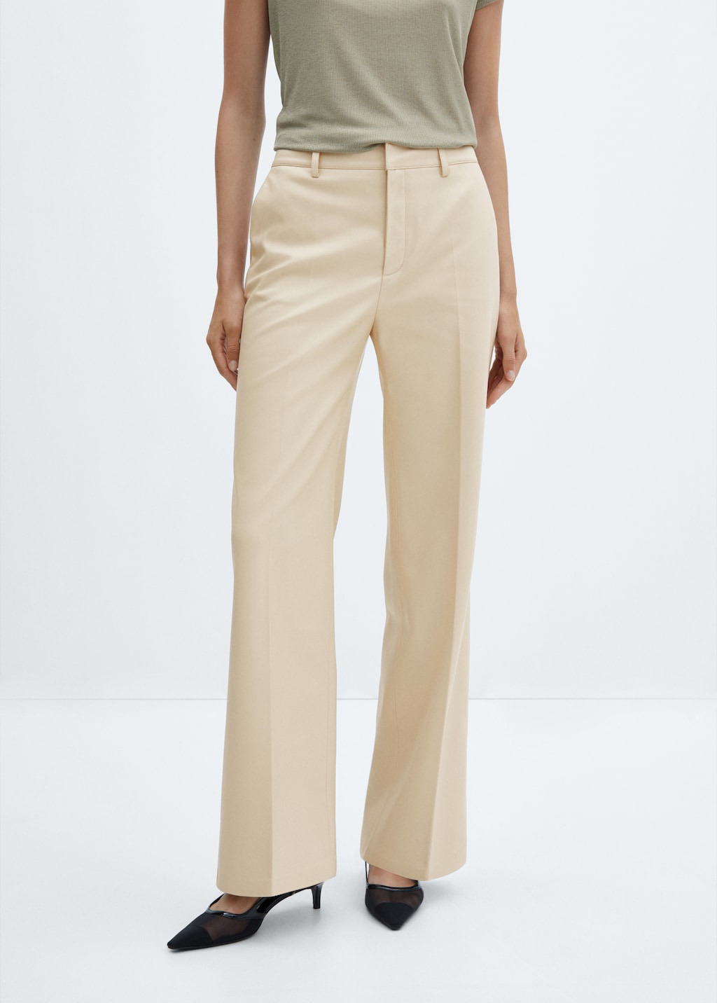 Wideleg leather-effect trousers - Medium plane