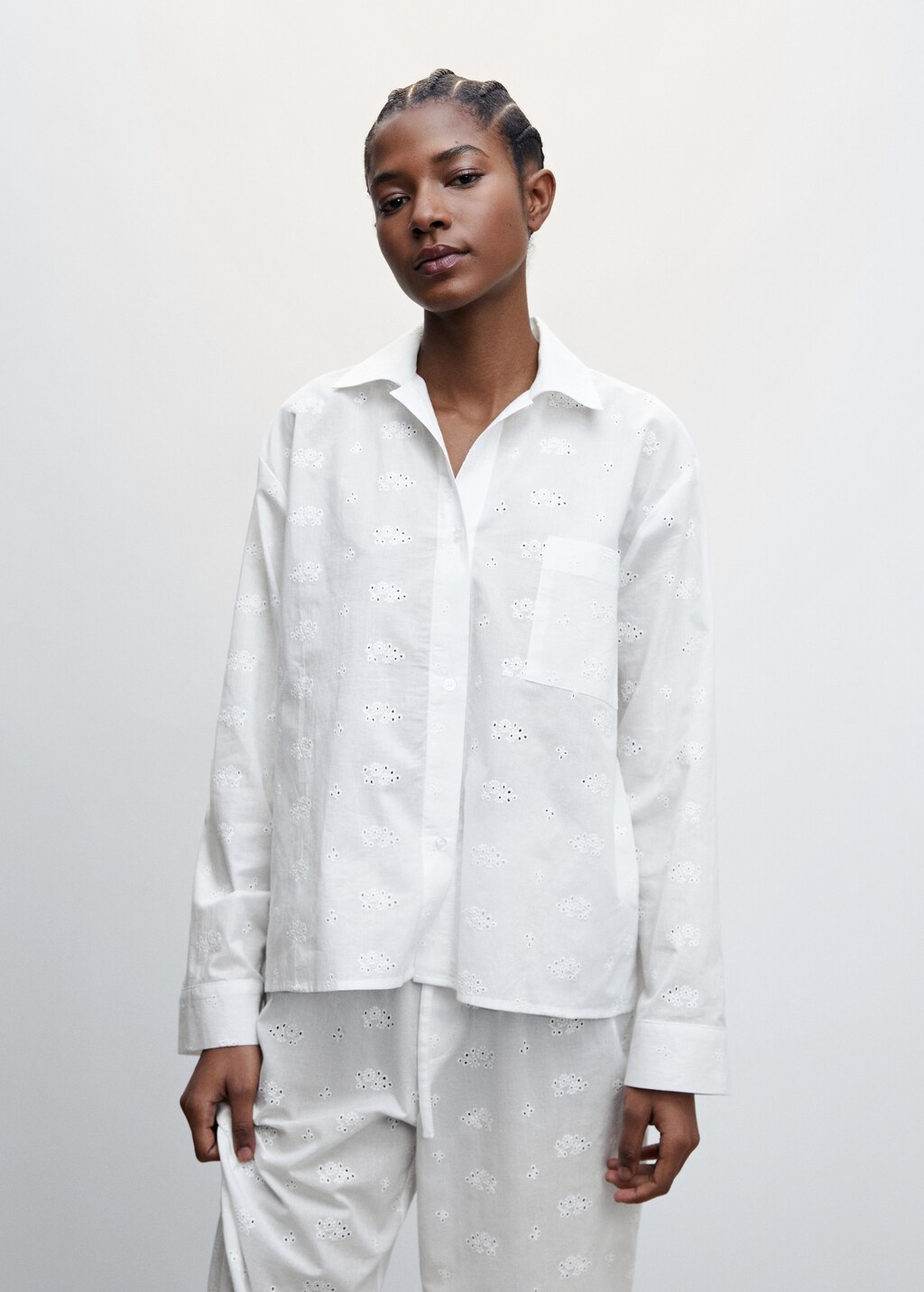 Pyjama shirt with openwork details - Medium plane