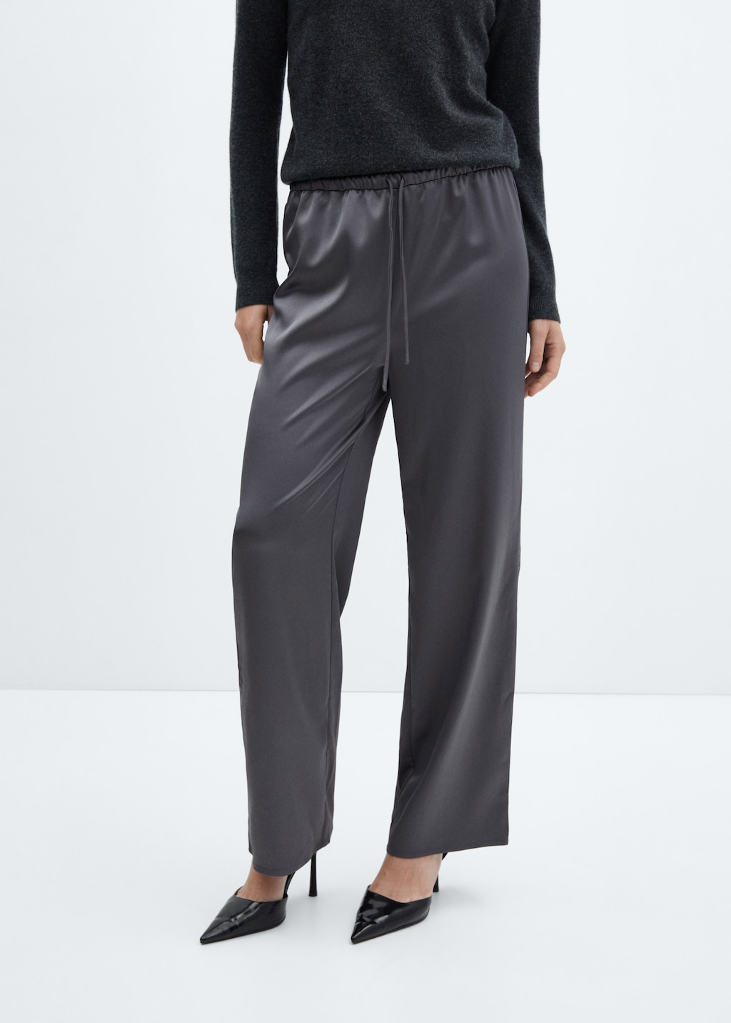 Satin-finish elastic waist trousers - Medium plane