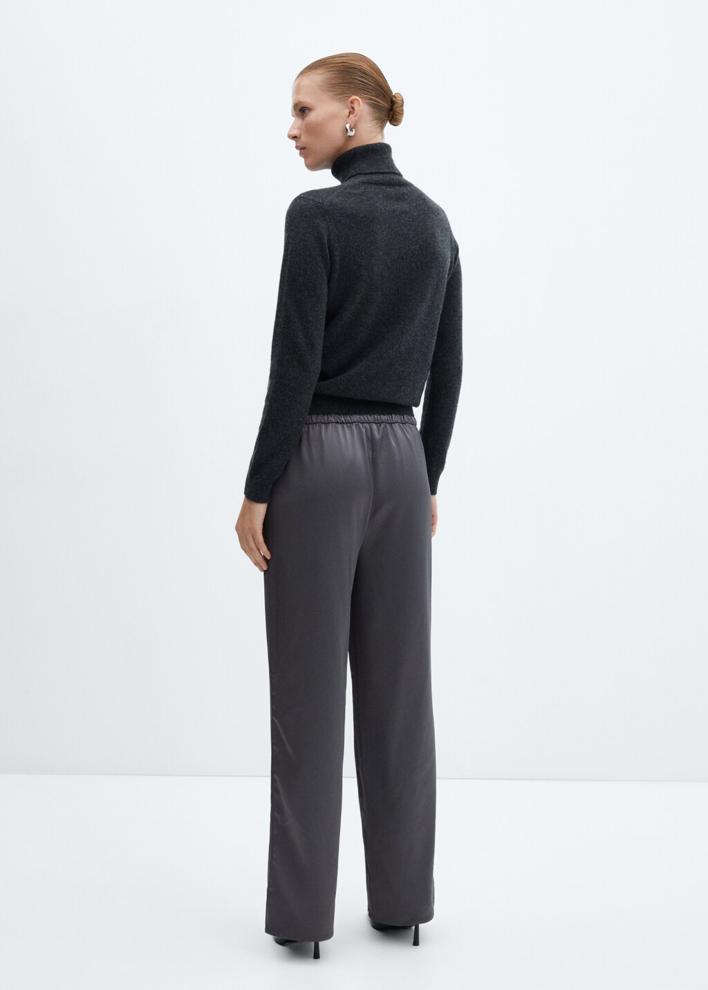 Satin-finish elastic waist trousers - Reverse of the article