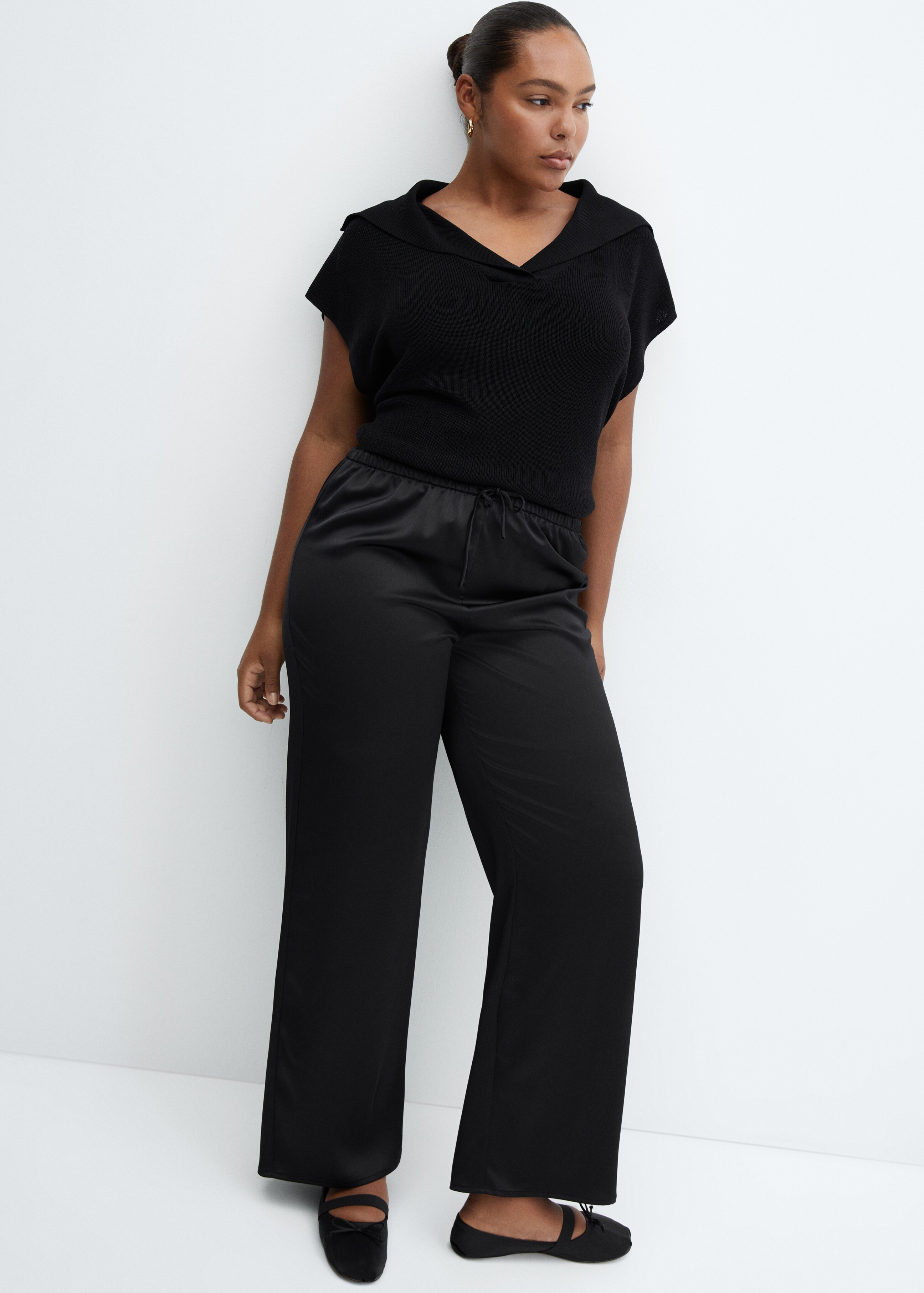 Satin-finish elastic waist pants - Details of the article 4