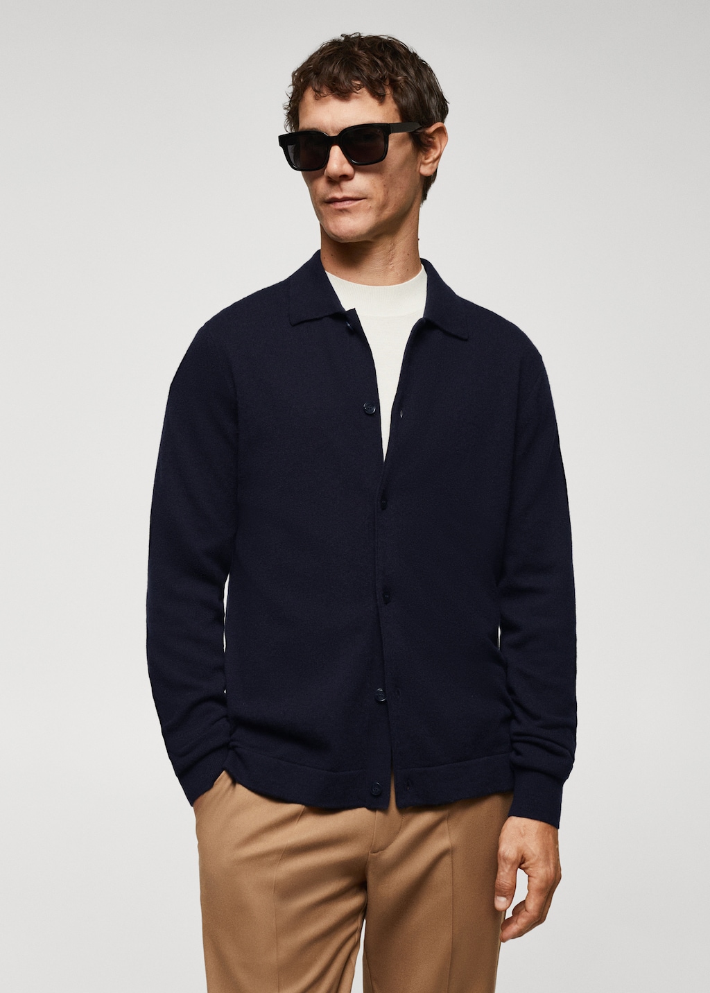 Polo collar wool cardigan - Medium plane