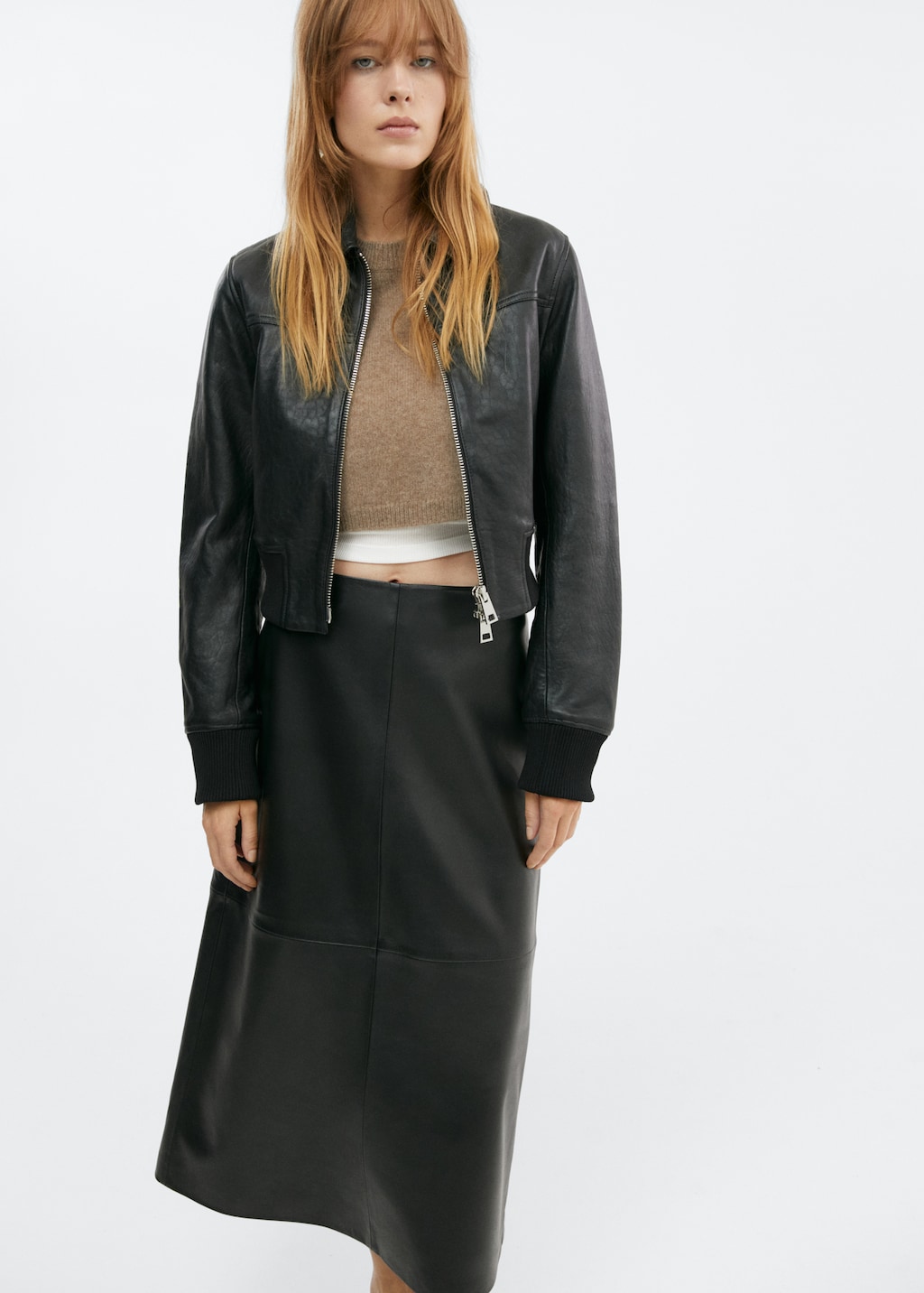 Leather midi skirt - Medium plane