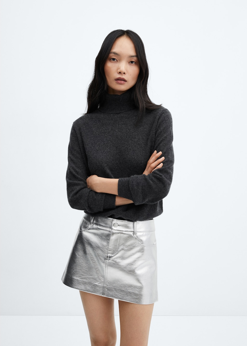 Metallic leather-effect mini-skirt - Medium plane