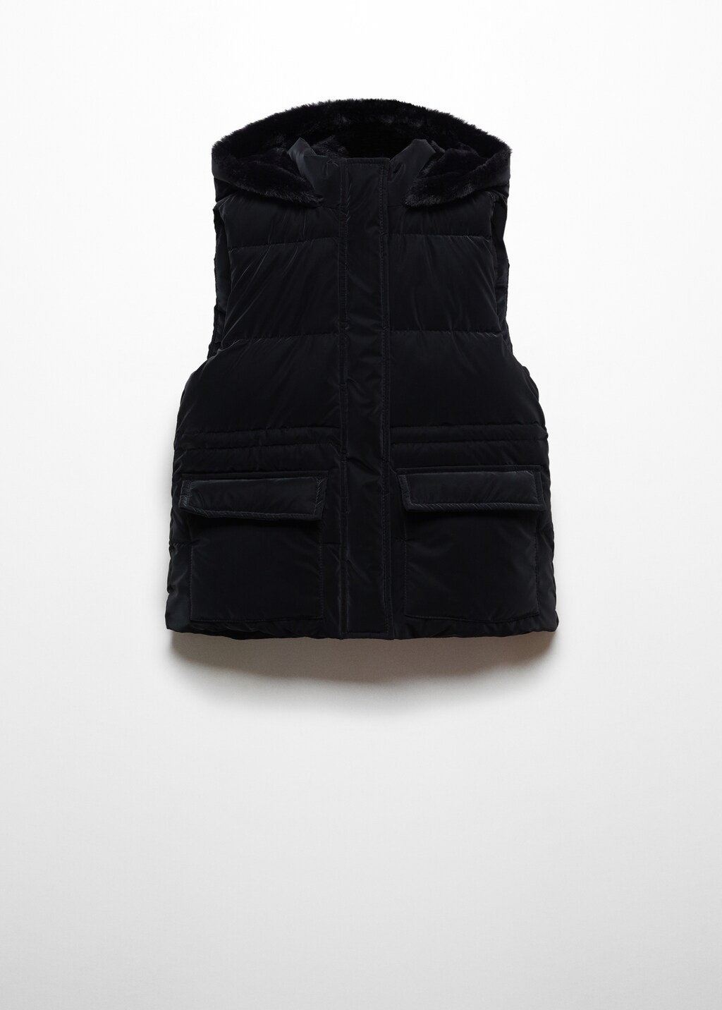 Quilted gilet with fur-effect hood - Article without model