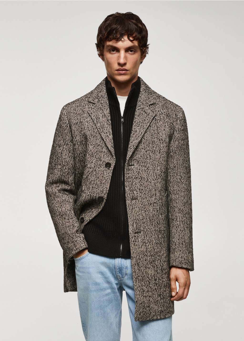 Recycled wool herringbone coat - Medium plane