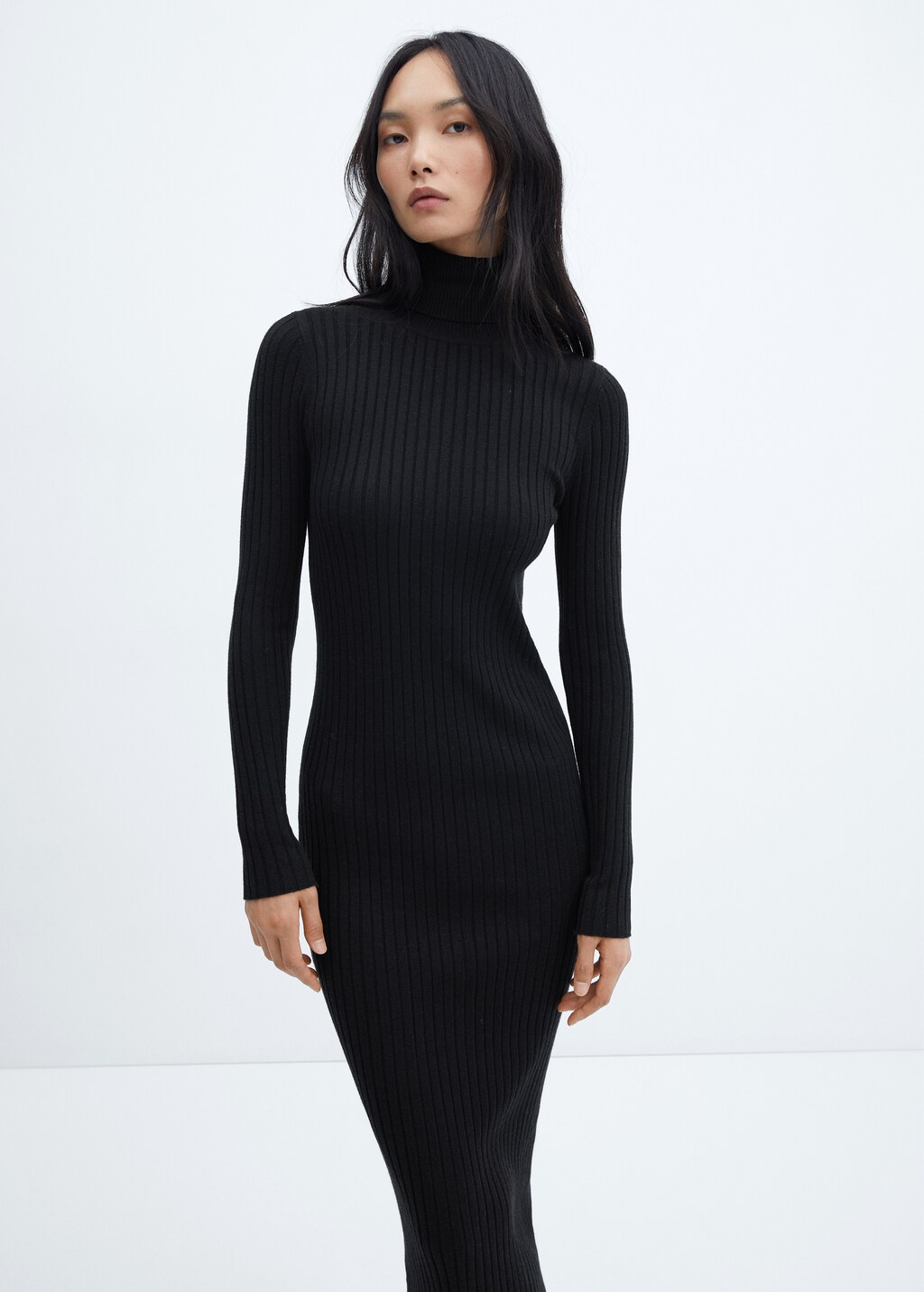 Turtleneck ribbed midi-dress - Woman | MANGO OUTLET USA