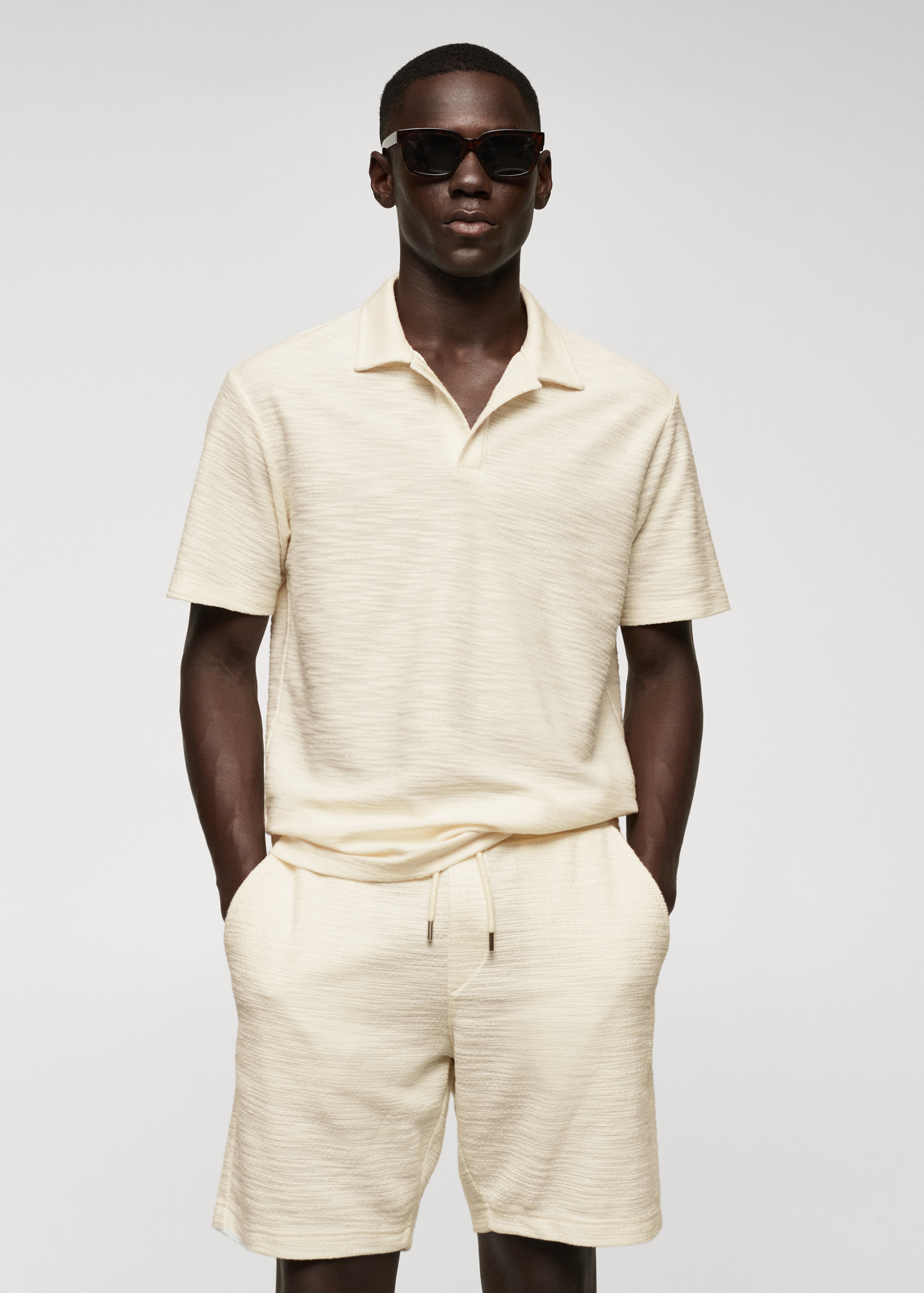 Bowling-collar structured polo shirt  - Medium plane