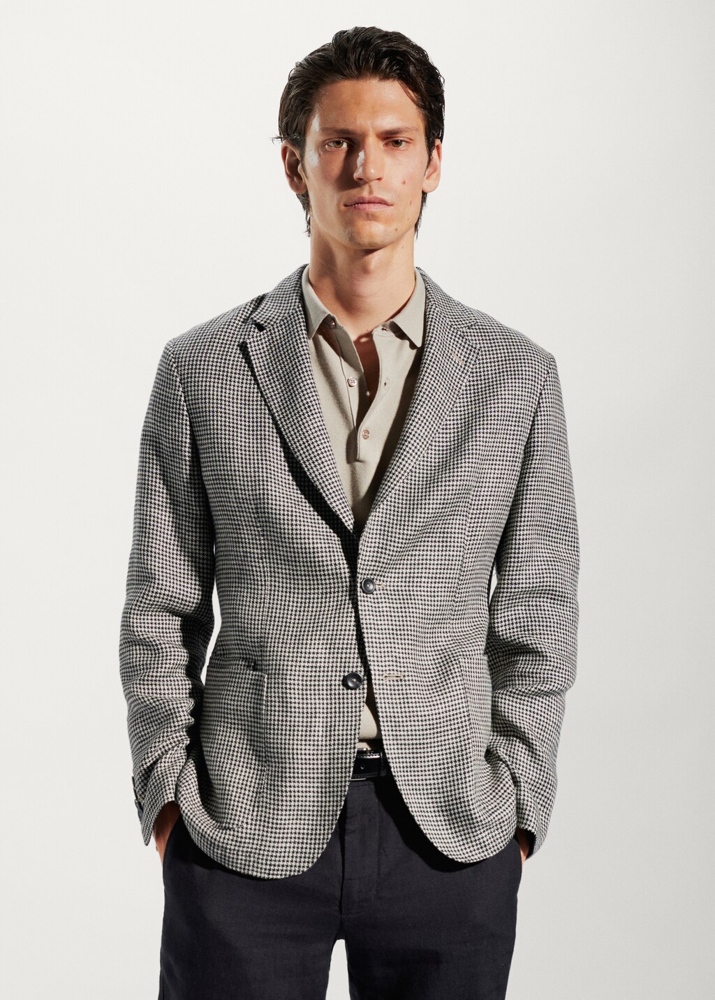 100% linen micro-houndstooth jacket - Medium plane