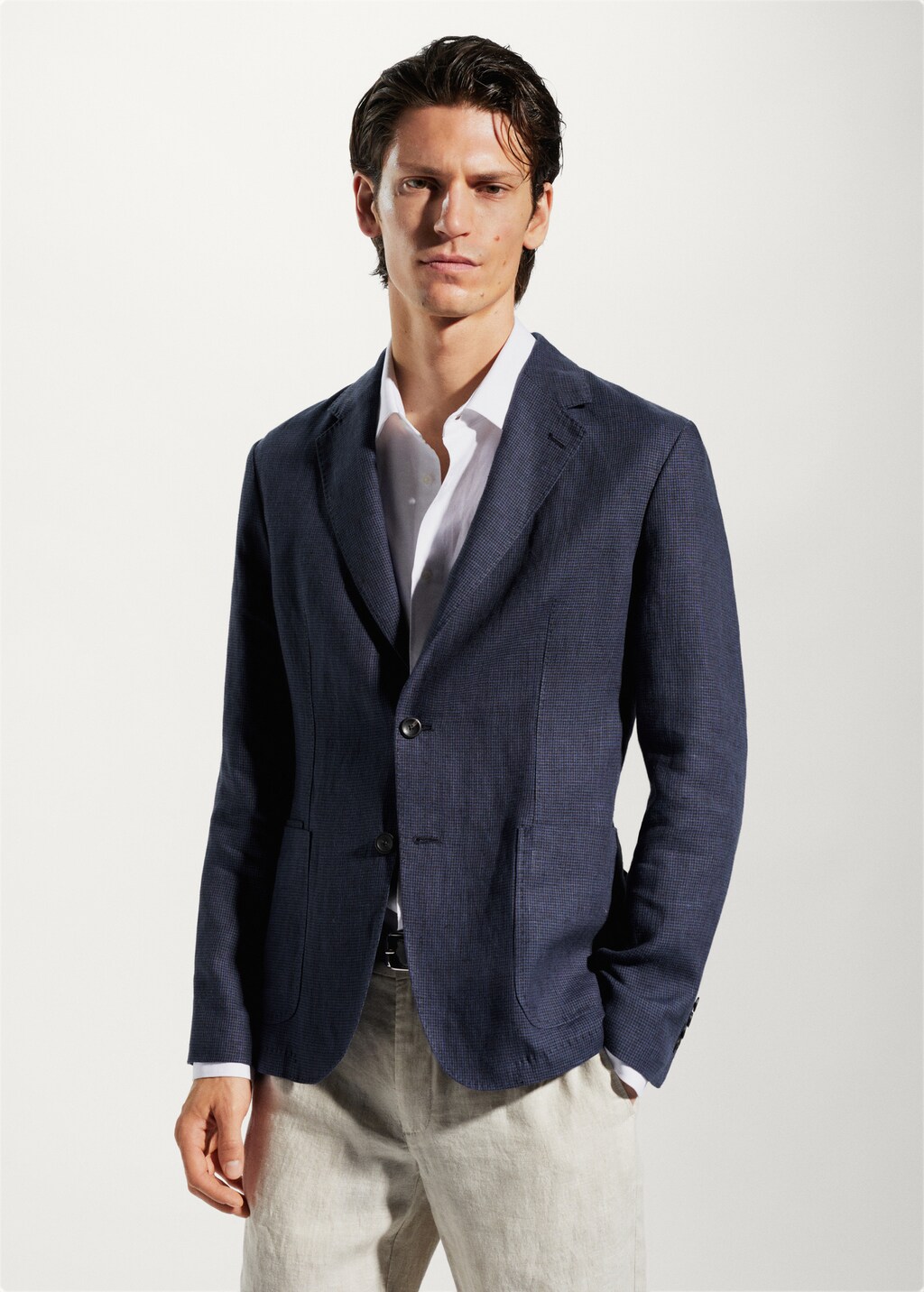 100% linen micro-houndstooth jacket - Medium plane