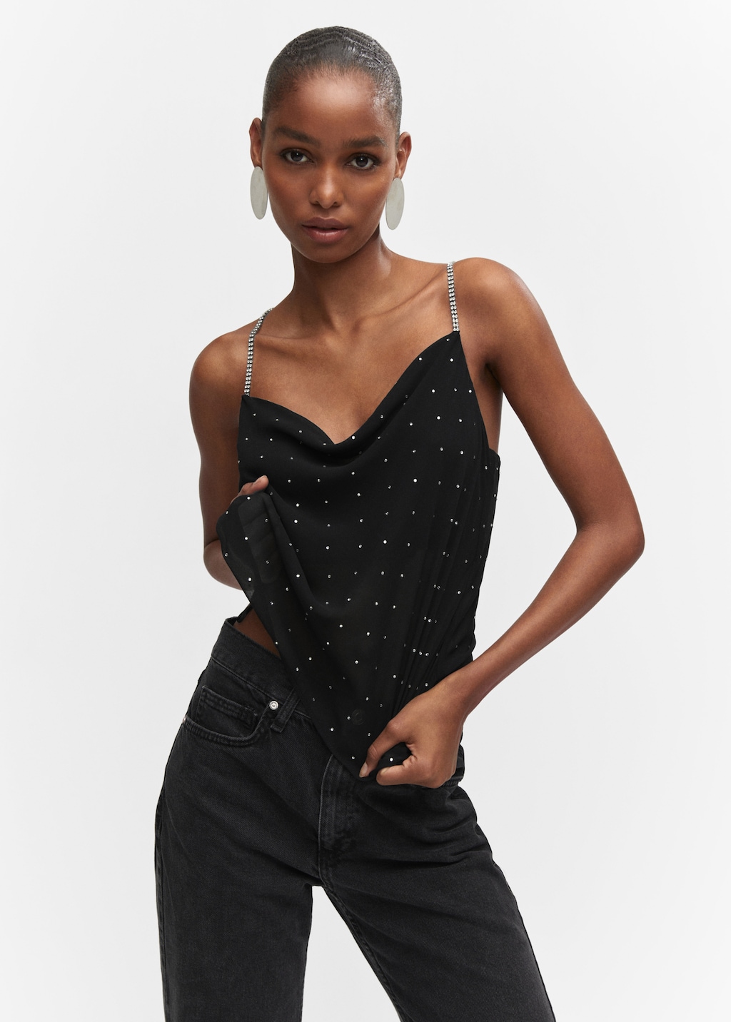 Draped neck rhinestone top - Medium plane